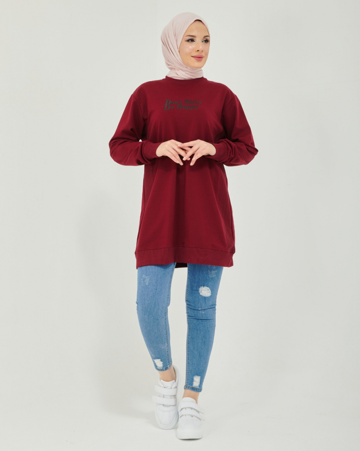 PNR Sweatshirt Yandan Cizgili Bordo